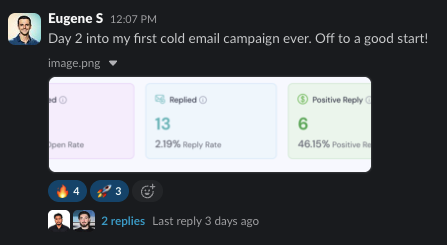 Student result — day 2 into first cold email campaign