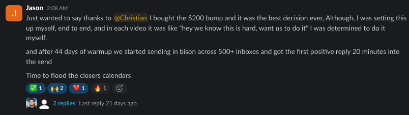 Student result — first positive reply 20 minutes into send