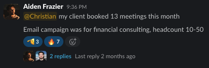 Student result — client booked 13 meetings this month